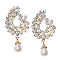 Ethnic pearl jhumka earrings with white stones