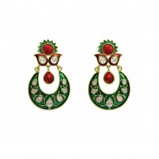 Green With Red Stones Dangler Earrings