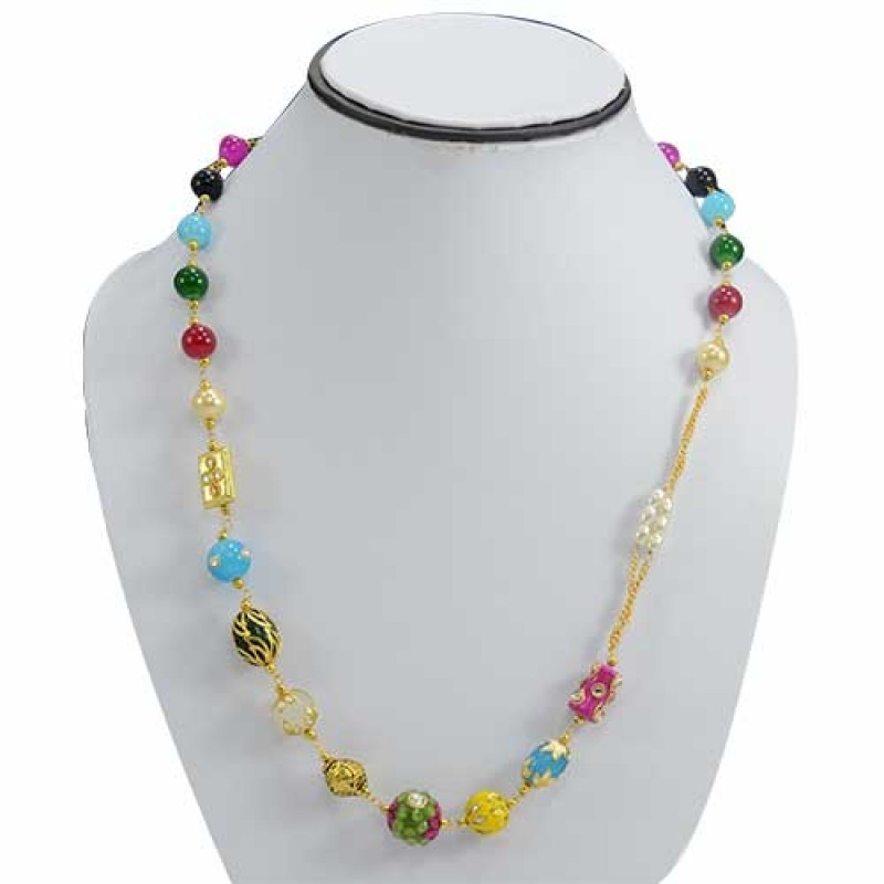 Colorful Pearls in Golden Chain Necklace