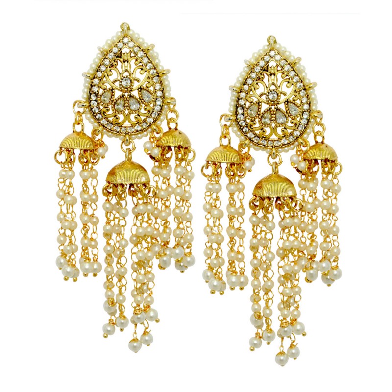 Traditional Stylish Gold Plated Pearl Fancy Party Wear Jhumka 