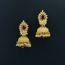 Gold Plated Jhumki With Beaded Pearls And Kundan