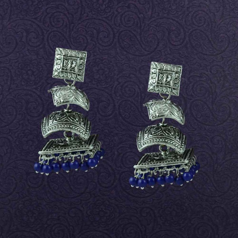 Silver Plated Multiple Blue Stone Jhumki Earrings