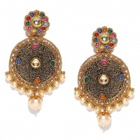 Gold Plated Drop Earrings With Synthetic Stone Studded