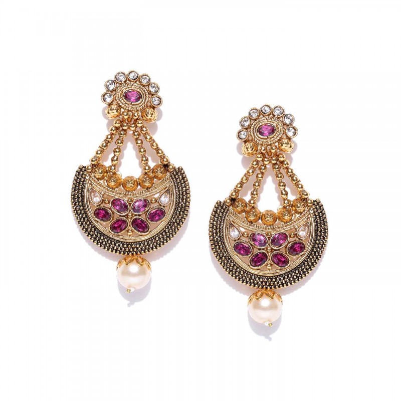 Gold Plated Chandbalis In Pink Stone