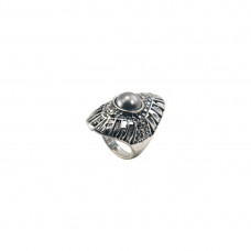 Black Silver Plated Ring With Studded Stone