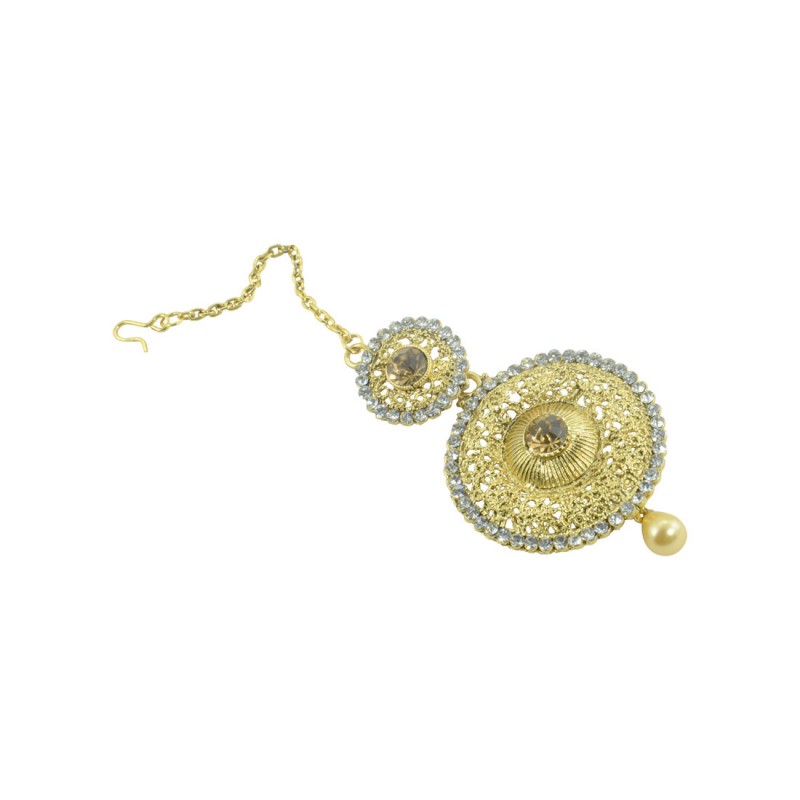 Stylish Gold Plated Maang Tikka With Multiple Stones