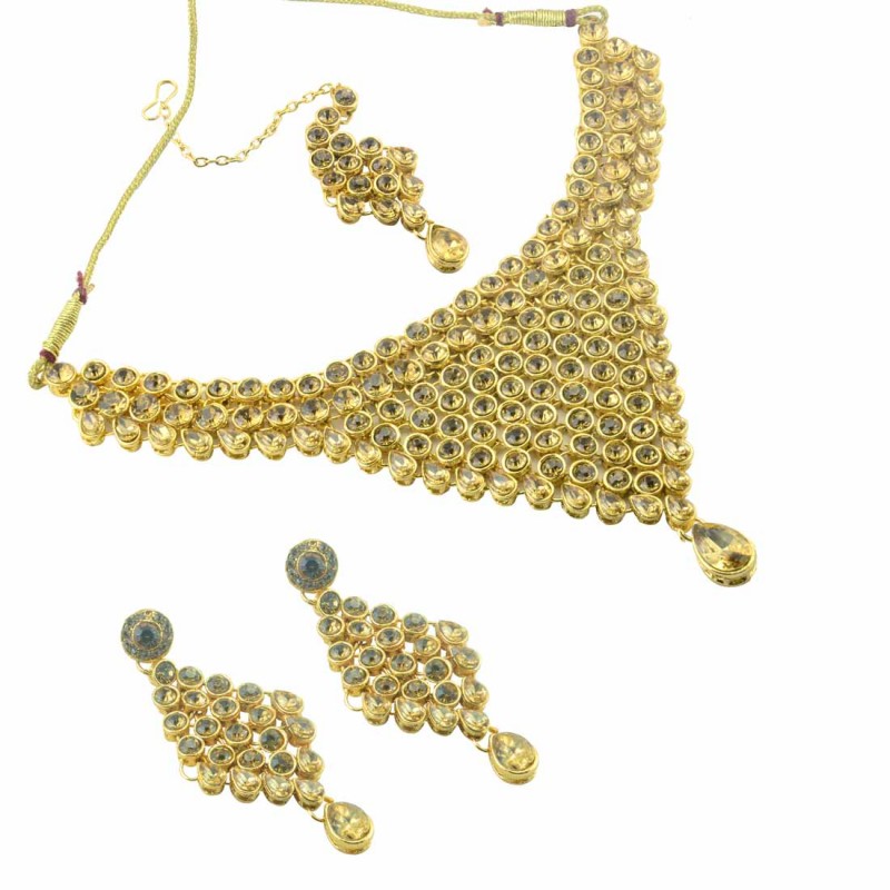 Designer Multi Stone Gold Plated Necklace Set