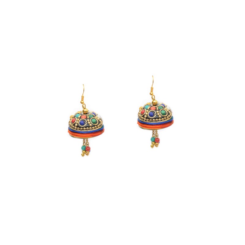 Red Plated Multicolor Jhumki Earring With Beads