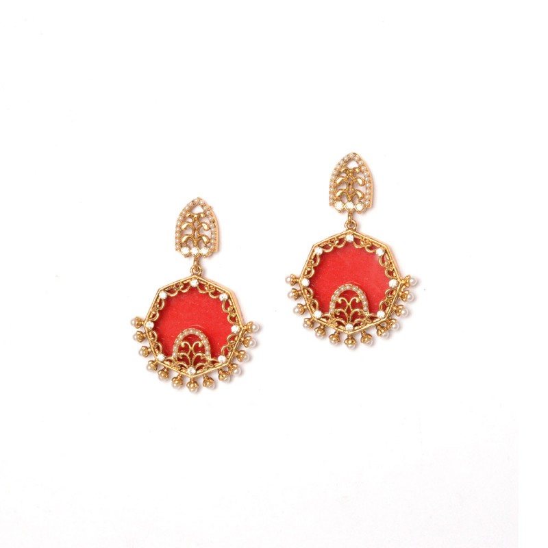Beautiful Gold Plated Dangler With Red Stone