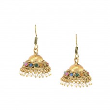 Beautiful Golden Jhumki With Multicolor Pearls And Beads