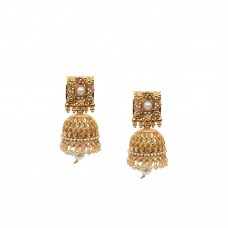 Gold Plated Jhumki With White Pearls