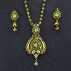Gold Plated White Stone Necklace Set With Dangler Earrings