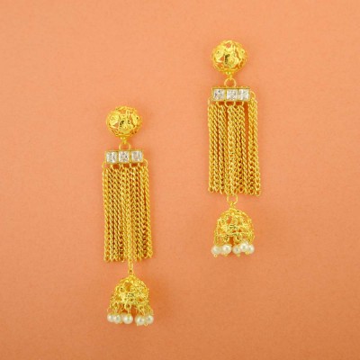  Gold Plated Hanging Earrings With Multiple Pearl