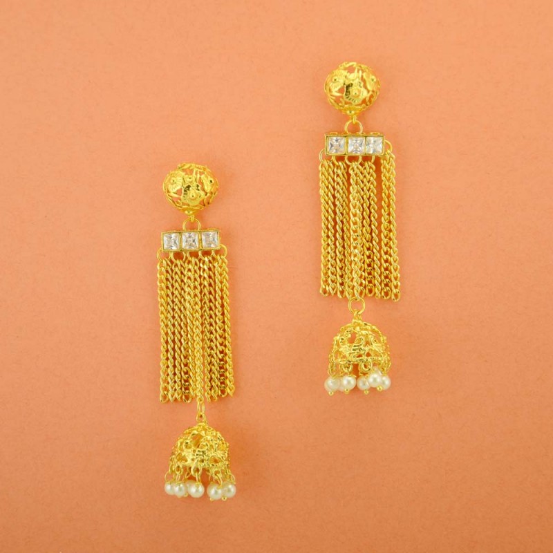  Gold Plated Hanging Earrings With Multiple Pearl