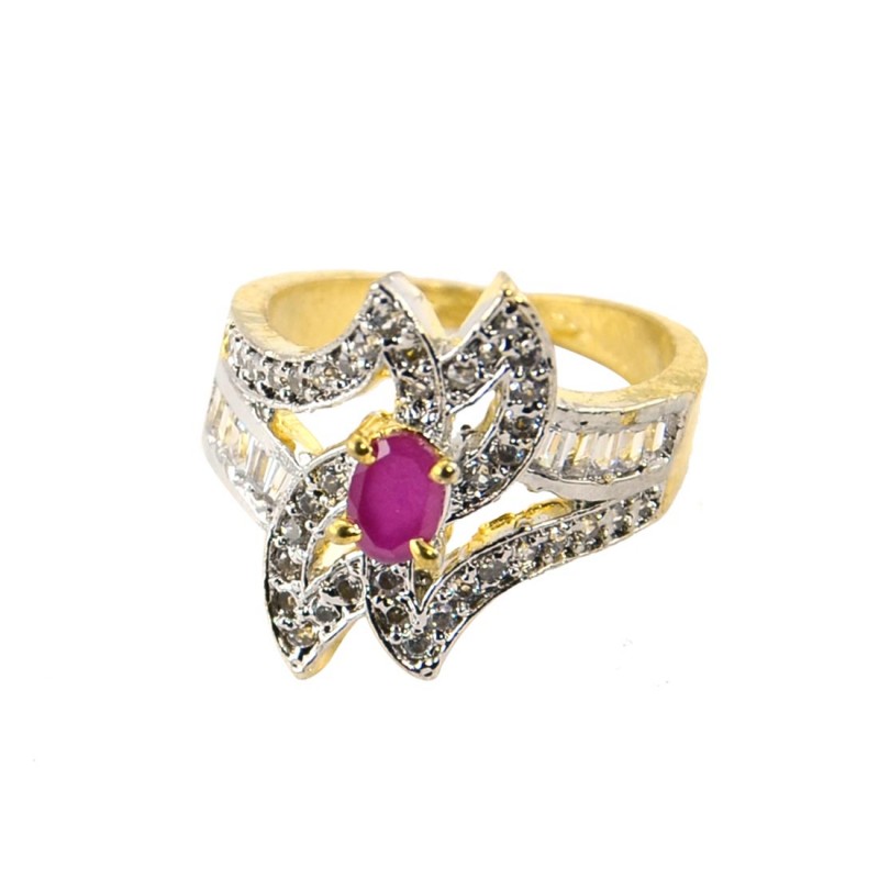 Gold Plated Ad Ring With Pink Stones
