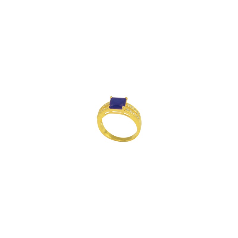 Gold Plated AD Studded Ring In Blue Color