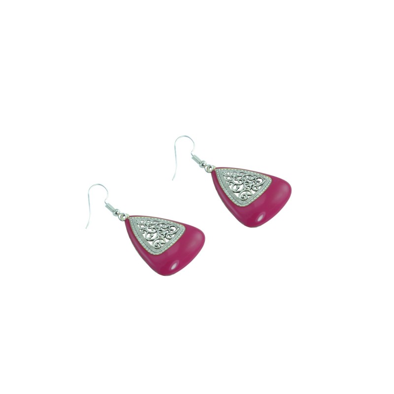 Silver Plated Dangler In Pink Color