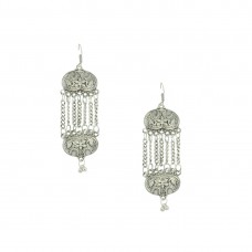 Designer Silver Plated Earring With Drop Chain