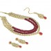 Designer Necklace, Earring & Maang Tikka Set For Women In Maroon Color