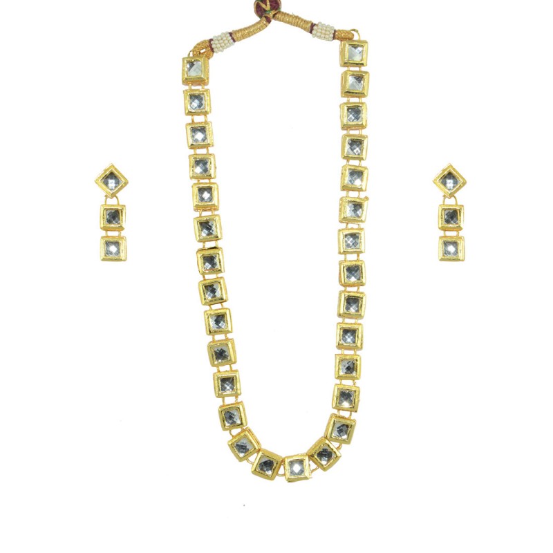 Designer Necklace Set With Golden Kundan