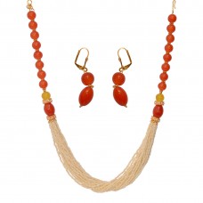 Stylish Pearl Necklace Set in Orange Colour 