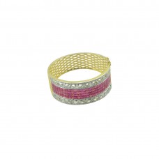 Gold Plated Studded American Diamond kada In Pink Color