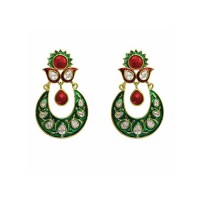 Green With Red Stones Dangler Earrings