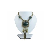 Ethnic Floral Design Pendant with Green Stones Necklace