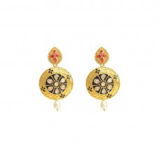 Pink Stones With Floral Design Kundan Earrings