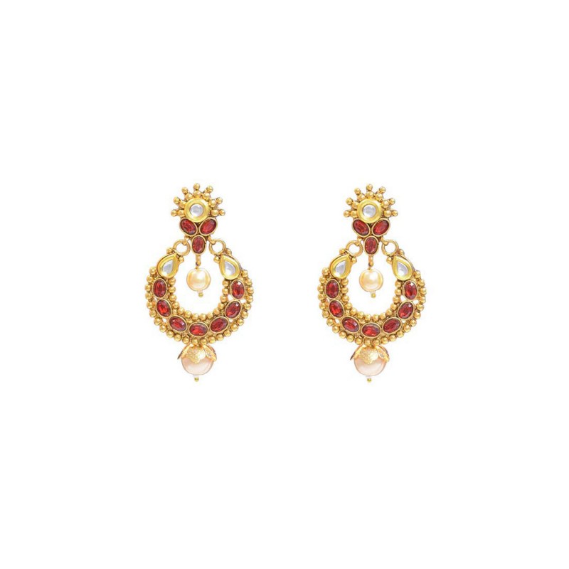 Red Studded Pearls Drop Dangler  Earrings 