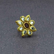 Gold Plated Kundan Ring In Red Stone