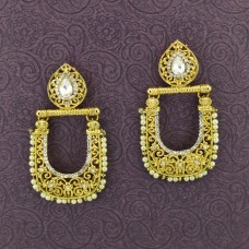 Gold Plated Studded Earrings With Synthetic Pearls