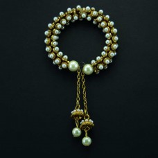 Gold Plated Beaded Bracelet With Tasseled Chain