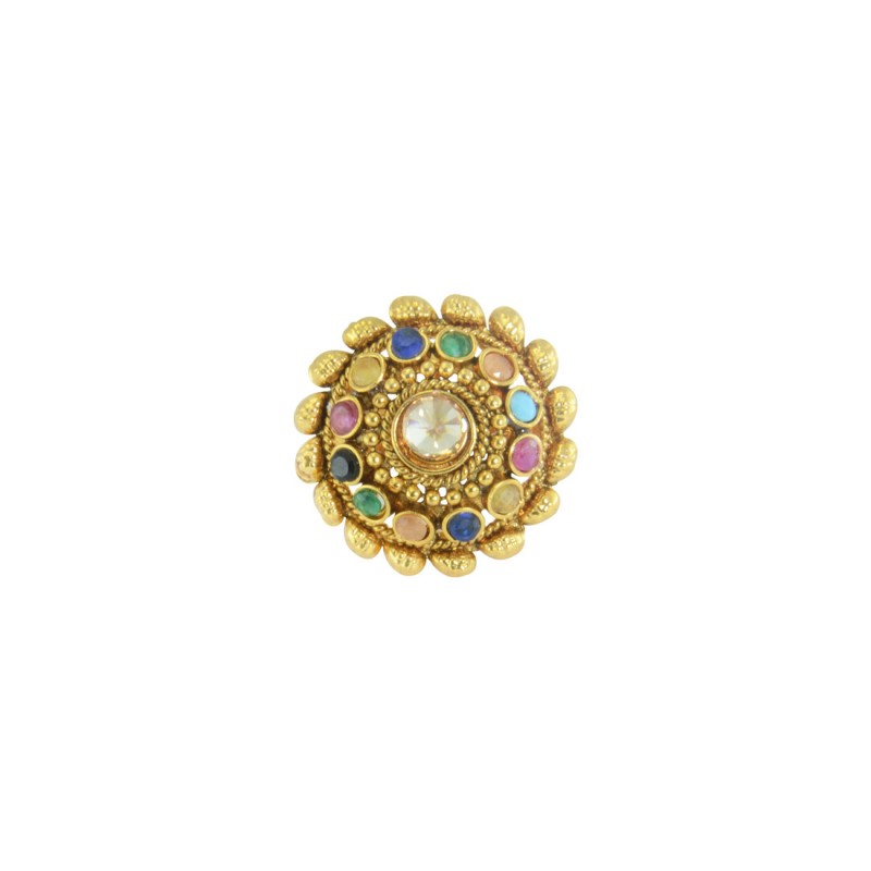 Gold Plated Multicolored Beaded Adjustable Ring for women