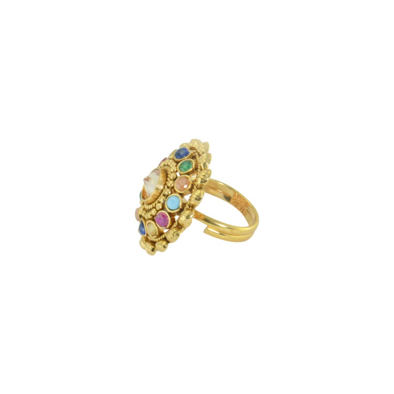 Gold Plated Multicolored Beaded Adjustable Ring for women