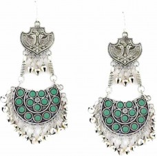 Oxidized Chandbalis In Green Stone