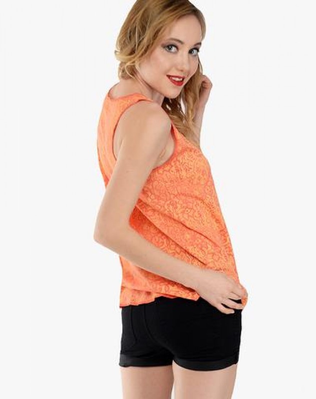 Orange Lace Pattern Top By Shipgig