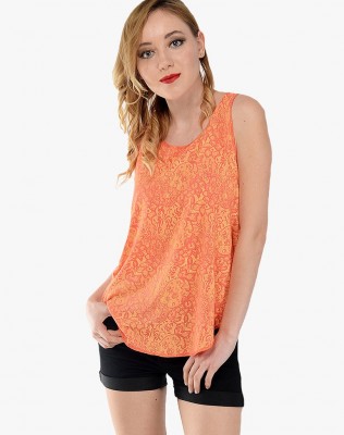 Orange Lace Pattern Top By Shipgig