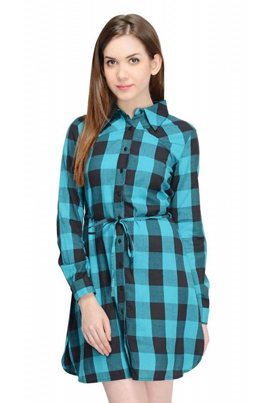 Sea Blue Full Sleeves Short Dress