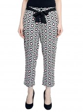 Black White Pink Printed Crepe Trouser By Shipgig