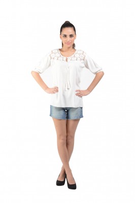 White Cotton Designer Top For Women By Shipgig