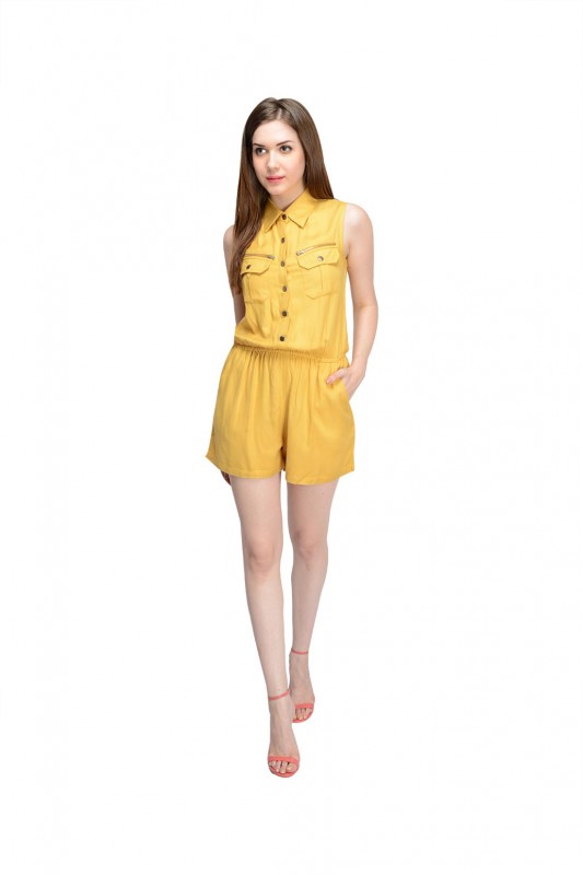Designer Yellow Short Jumpsuit For Women By Shipgig