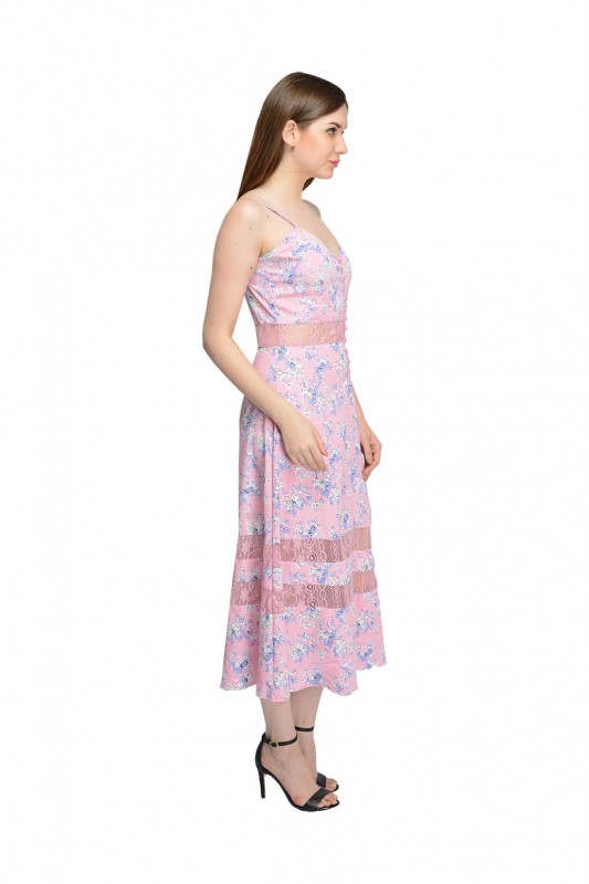 Floral Print Pink Dress By Shipgig