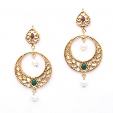  Multiple Stone Drop Gold Plated Chandbali Earrings