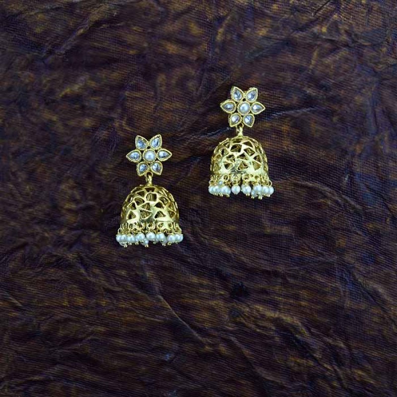 Gold Plated Jhumki With Multiple White Pearls
