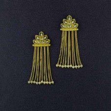 Gold Plated Long Chain Tassel Earrings With Multiple Pearls