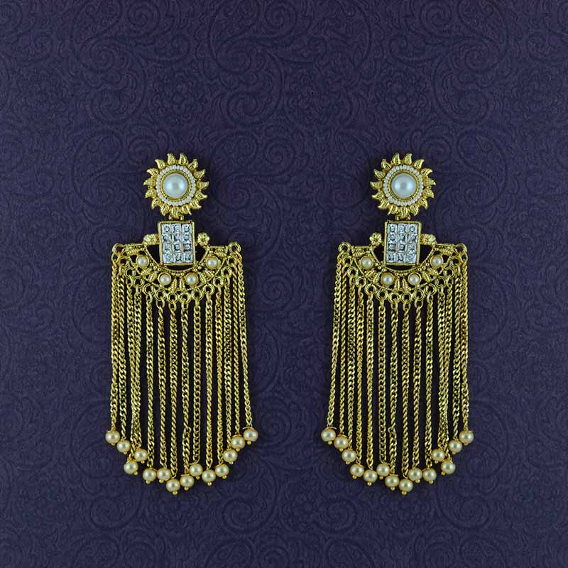 Gold Toned Handcrafted Tassel Drop Dangler For Women