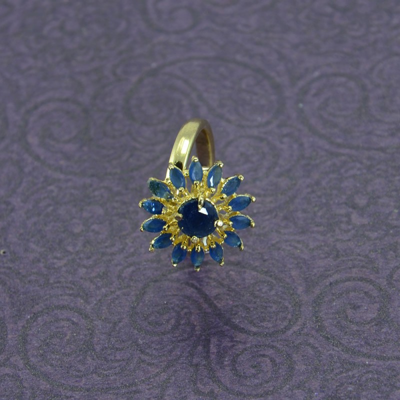 Flower Shaped Gold Plated Finger Ring In Blue Stone
