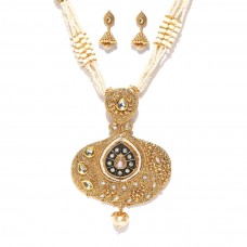 Gold Toned Off White Stone Studded Jewelry Set  For Women