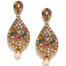 Gold Plated Stone Studded Multicolored Kundan Earrings